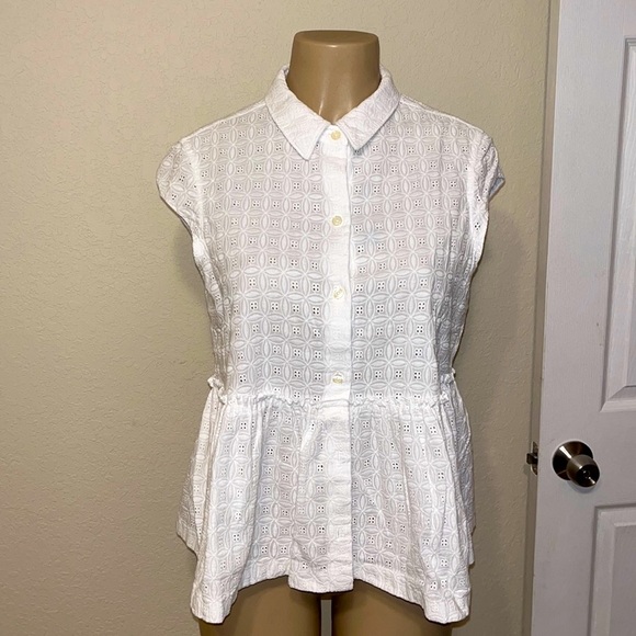 kate spade Tops - KATE SPADE ♠️ White Eyelet Classic Peplum Blouse